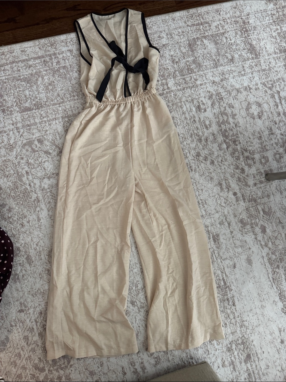 Cream Wide-Leg Jumpsuit with Black Trim